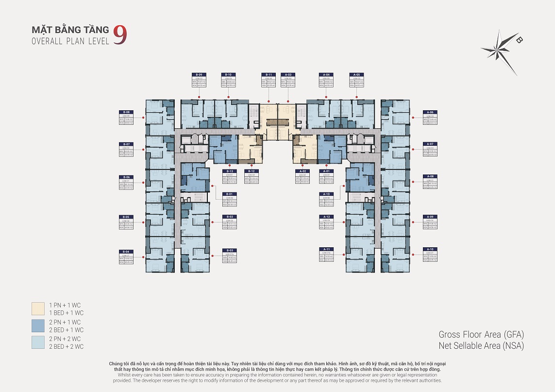 Mặt bằng tầng 9 - Happy One Sora