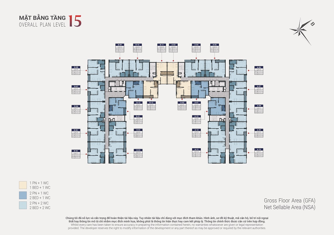Mặt bằng tầng 15 - Happy One Sora