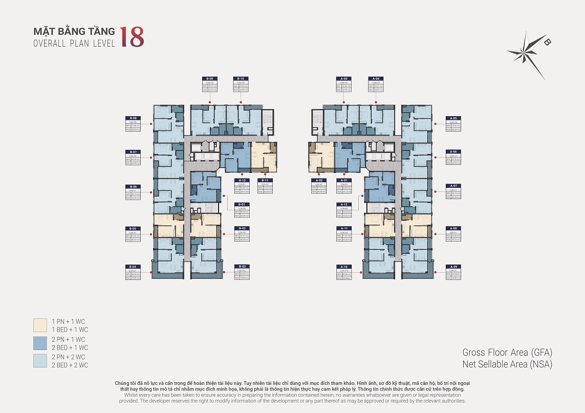 Mặt bằng tầng 18 - Happy One Sora