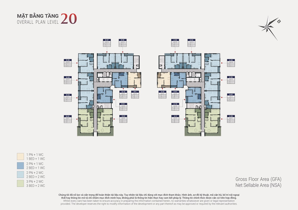 Mặt bằng tầng 20 - Happy One Sora