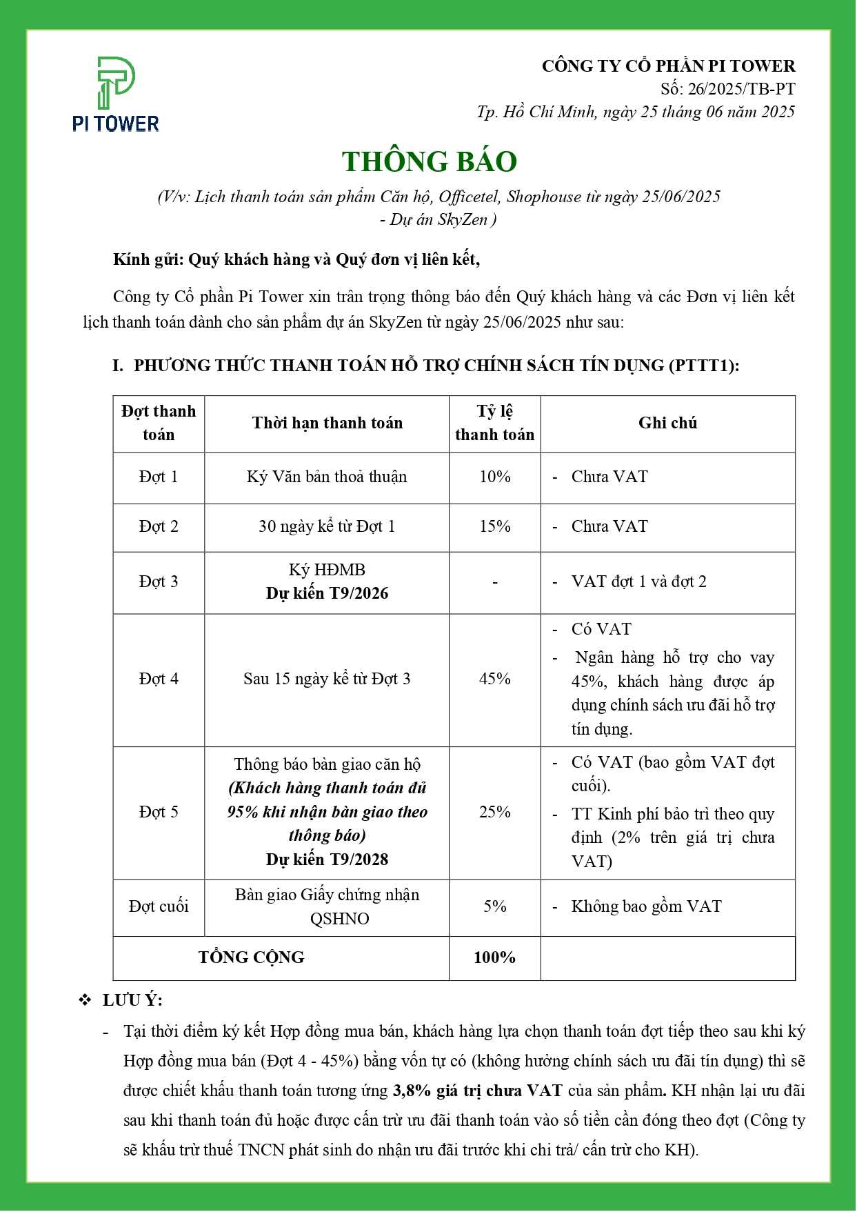 Tiến đô thanh toán căn hộ Picity skyzen 1