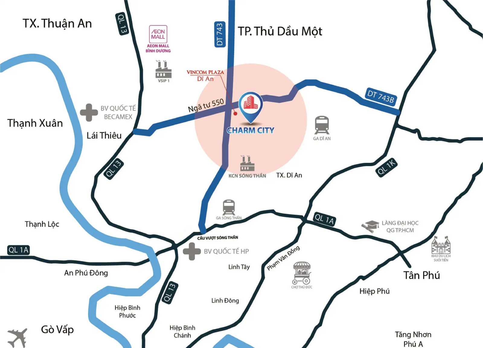 Bản đồ vị trí charm plaza dĩ an