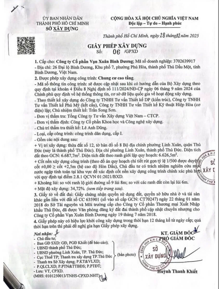 Giấy phép xây dựng dự án Happy One Oriana