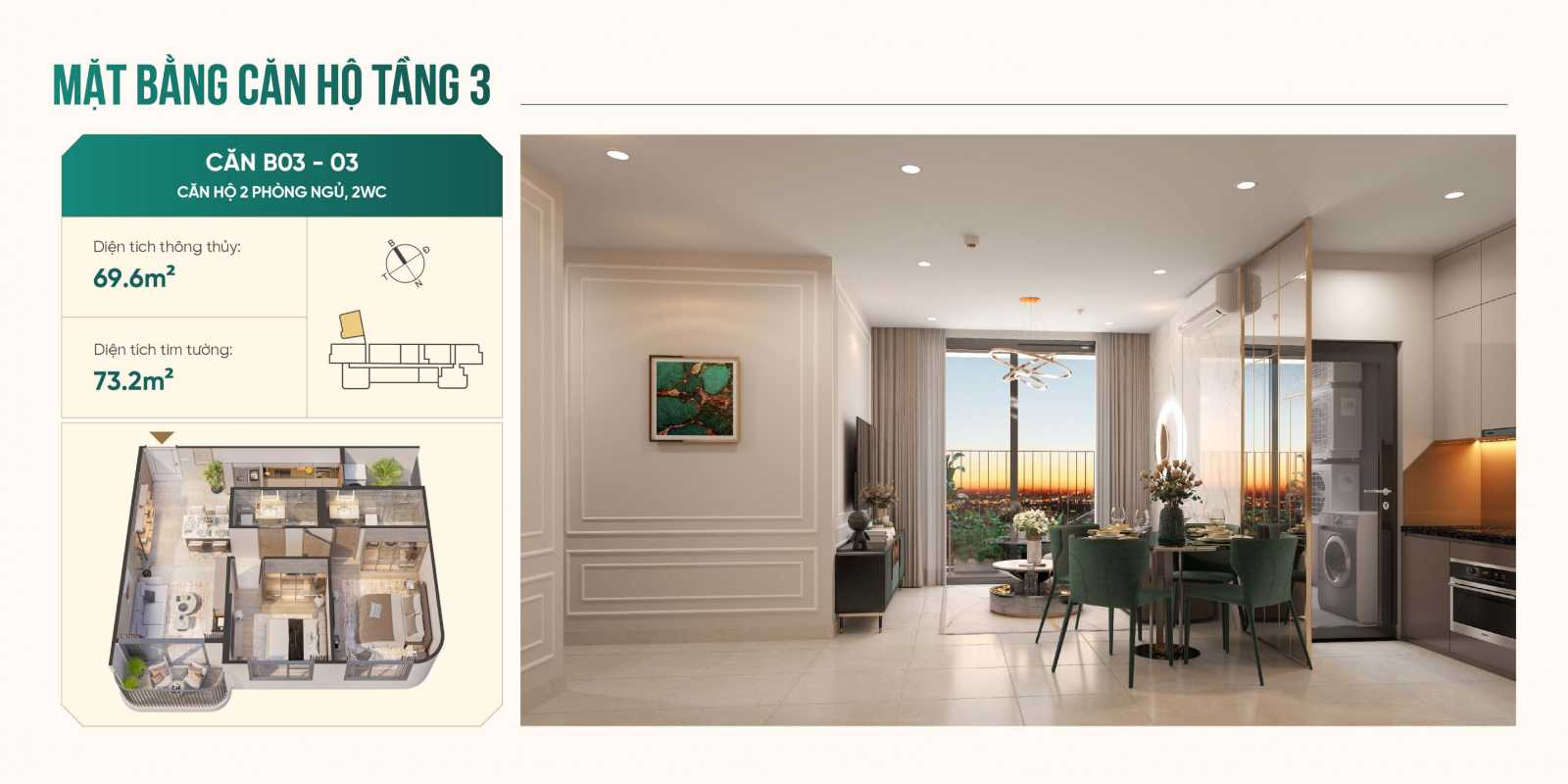Thiết kế căn hộ Emerald 68 - Tháp Mega B03-03