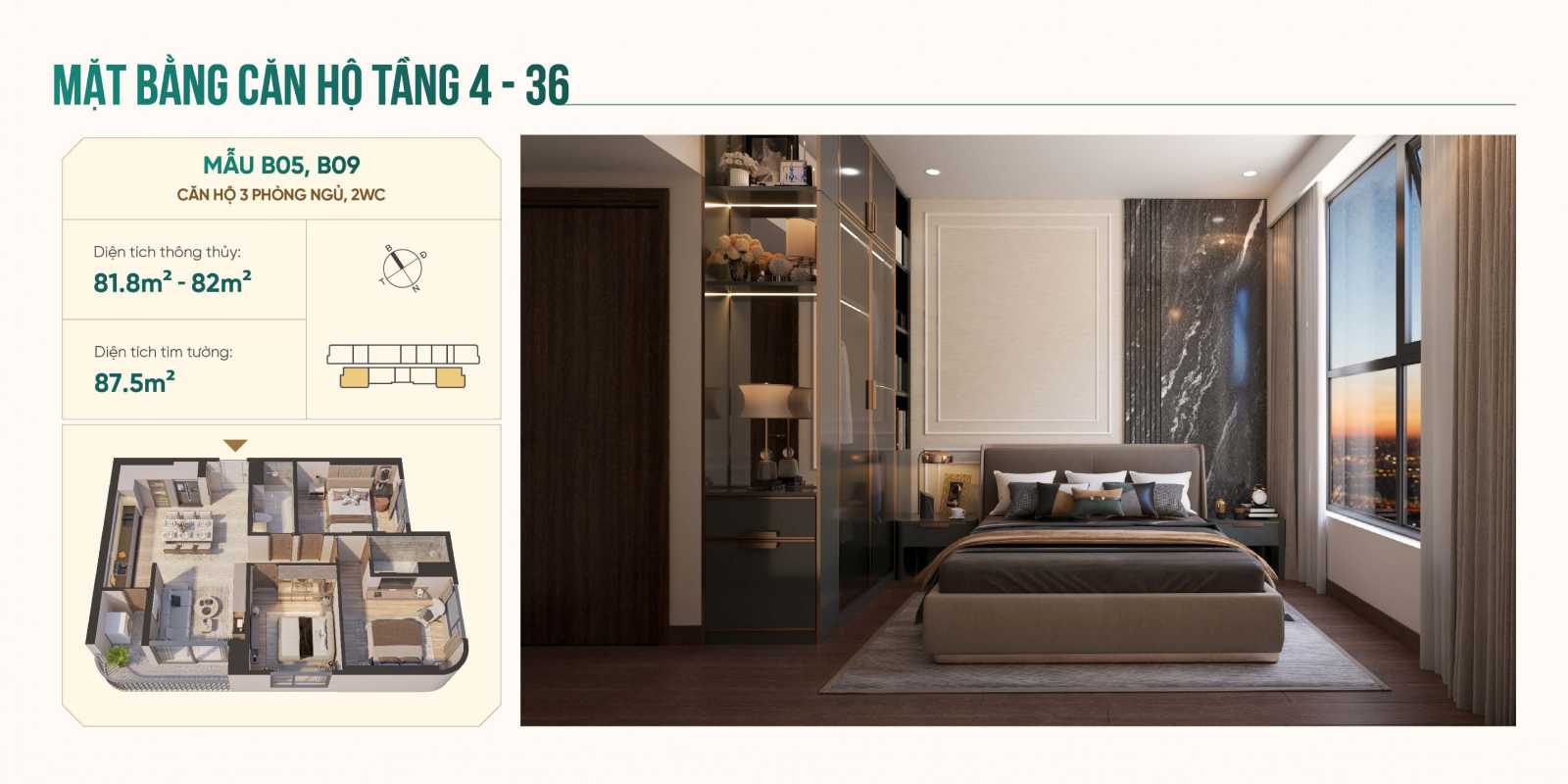 Thiết kế căn hộ Emerald 68 - Tháp Mega B03-05