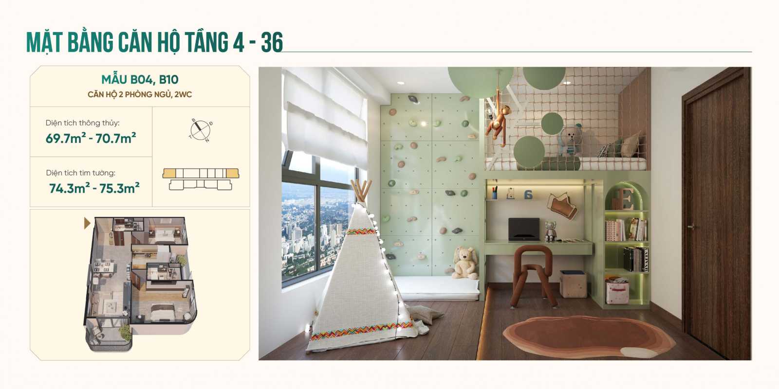 Thiết kế căn hộ Emerald 68 - Tháp Mega B04-10