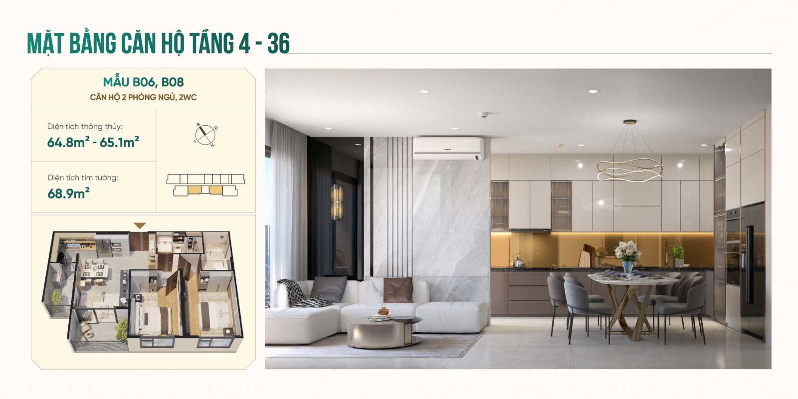 Thiết kế căn hộ Emerald 68 - Tháp Mega B06-08