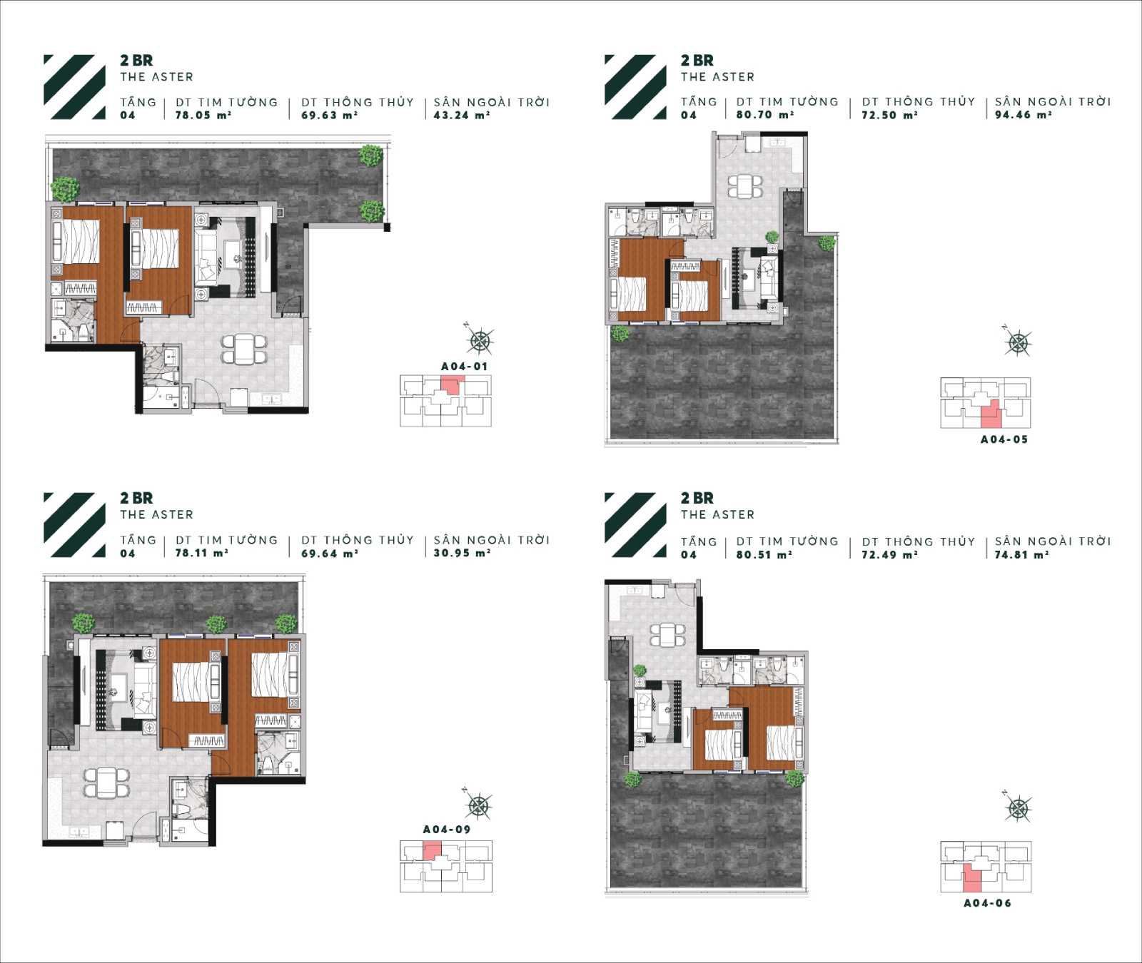 Mặt bằng căn hộ tầng 4 tháp The Aster