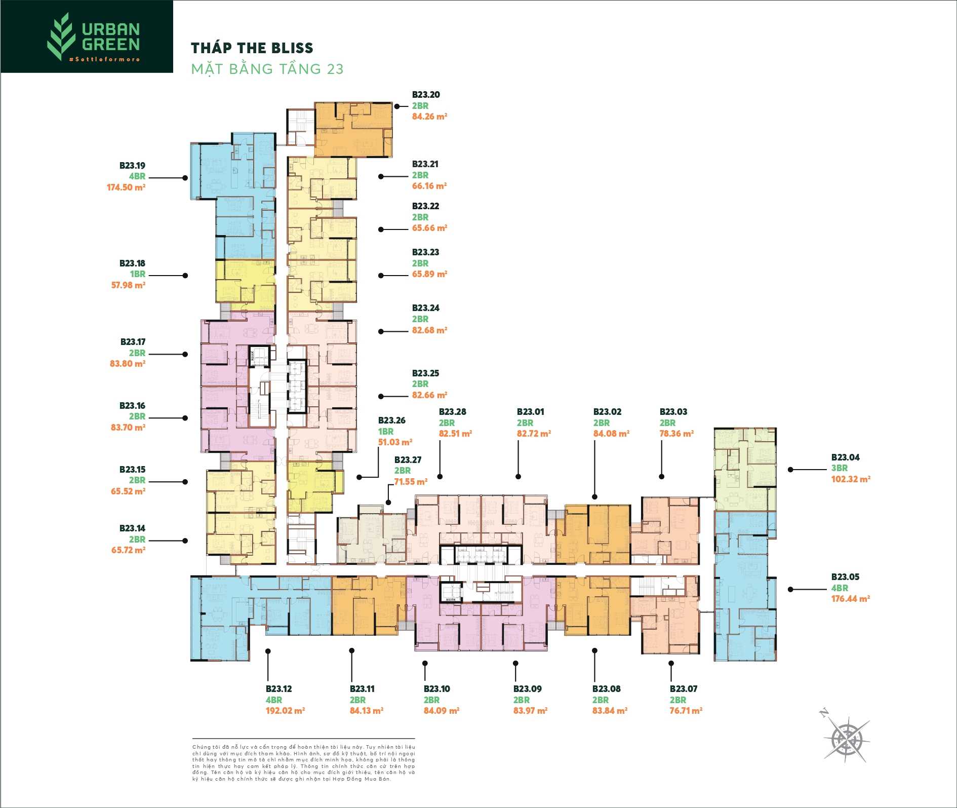 MẶT BẰNG TẦNG ĐIỂN HÌNH URBAN GREEN TẦNG 23