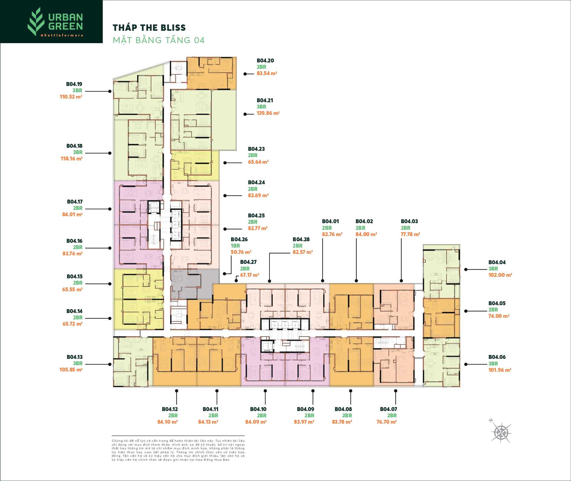 MẶT BẰNG TẦNG ĐIỂN HÌNH URBAN GREEN TẦNG 4