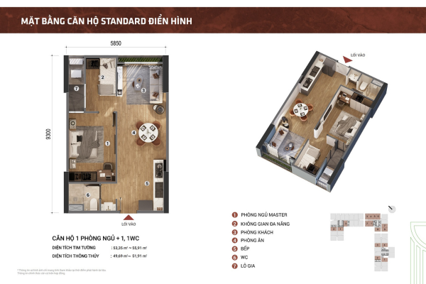 1PN+, 1WC 55,22m² Picity Sky Park tháp P1 – view thoáng - 2,750 tỷ